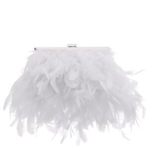 Nina Shoes Alana White All Over Feather Frame Clutch