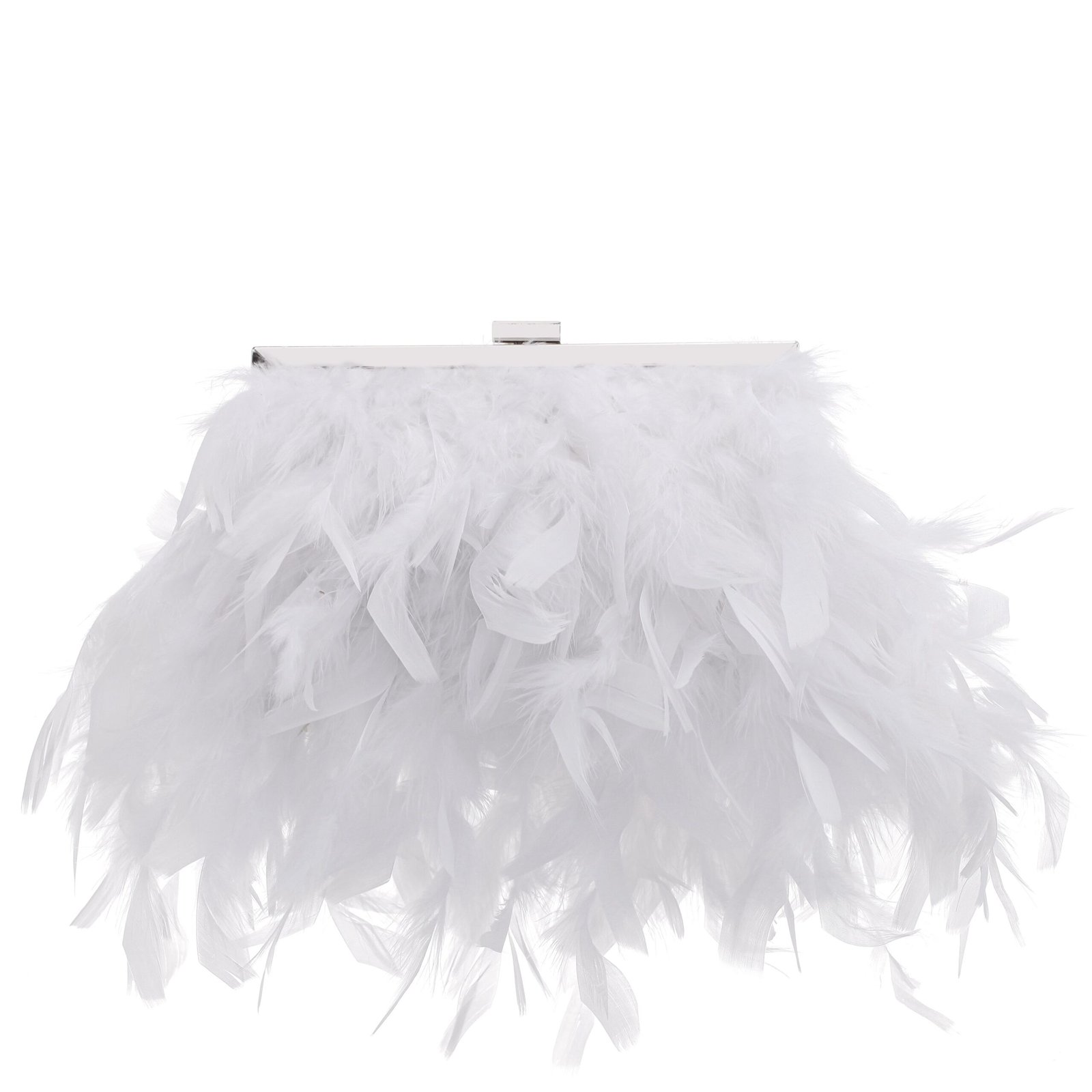 Nina Shoes Alana White All Over Feather Frame Clutch