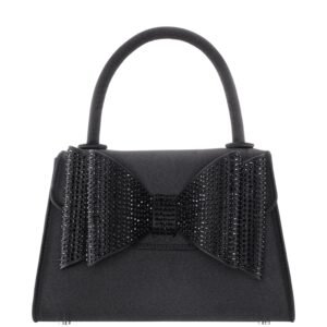 Nina Shoes Alila Black Satin/Glass Crystal Satchel Bag