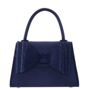 Nina Shoes Alila Navy Satin/Glass Crystal Satchel Bag