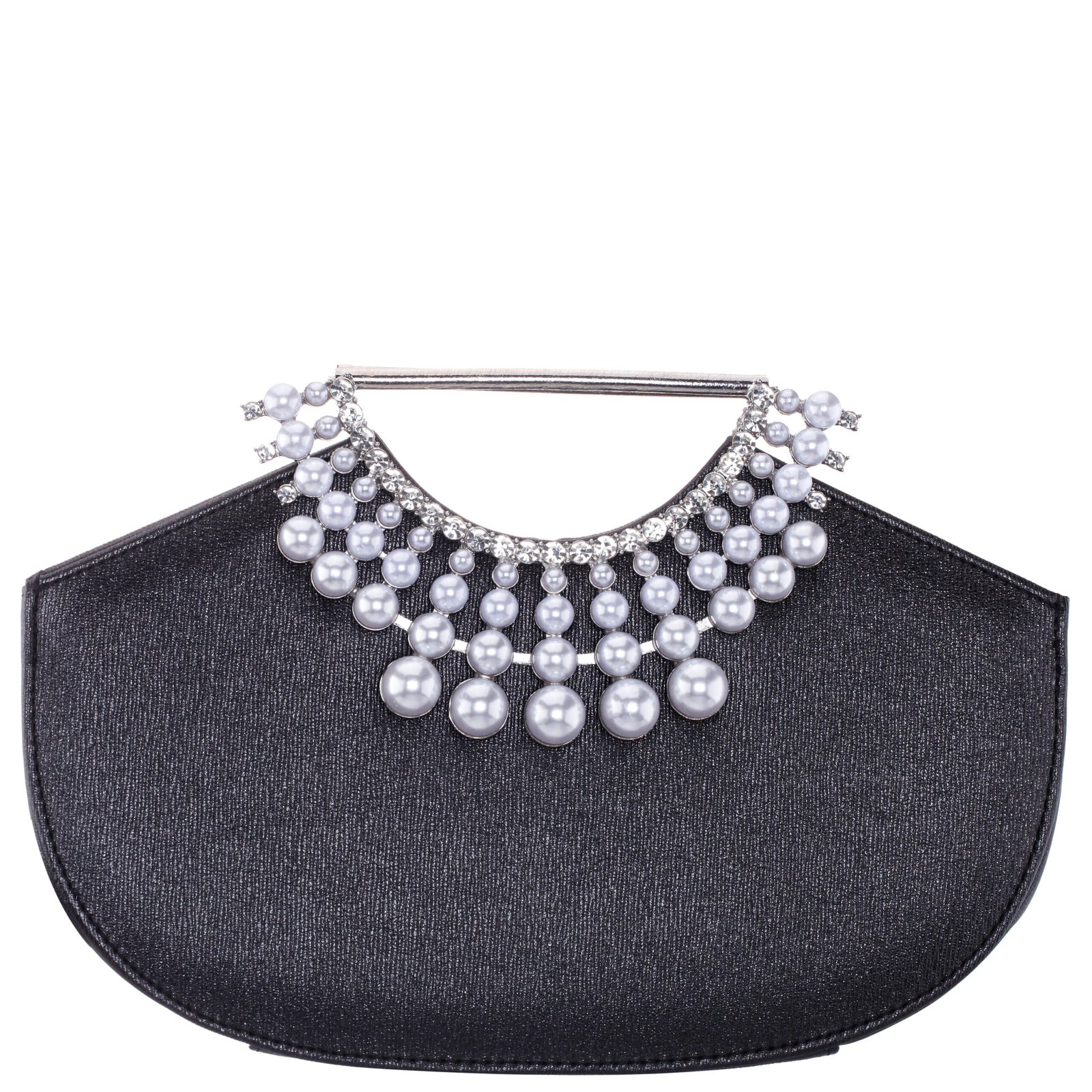 Nina Shoes Alyssa Black Textured Metallic PU Handle Bag