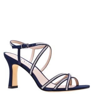 Nina Shoes Anna New Navy Satin Mid-Heel Strappy Dress Sandal