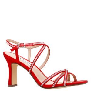 Nina Shoes Anna Red Satin Mid-Heel Strappy Dress Sandal