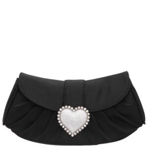 Nina Shoes Apolina Black Crystal Heart Adorned Clutch