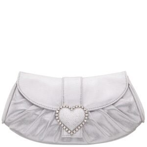 Nina Shoes Apolina True Silver Crystal Heart Adorned Clutch