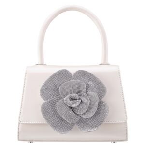 Nina Shoes Aubrey Ecru Patent PU/Glass Crystal Handle Satchel