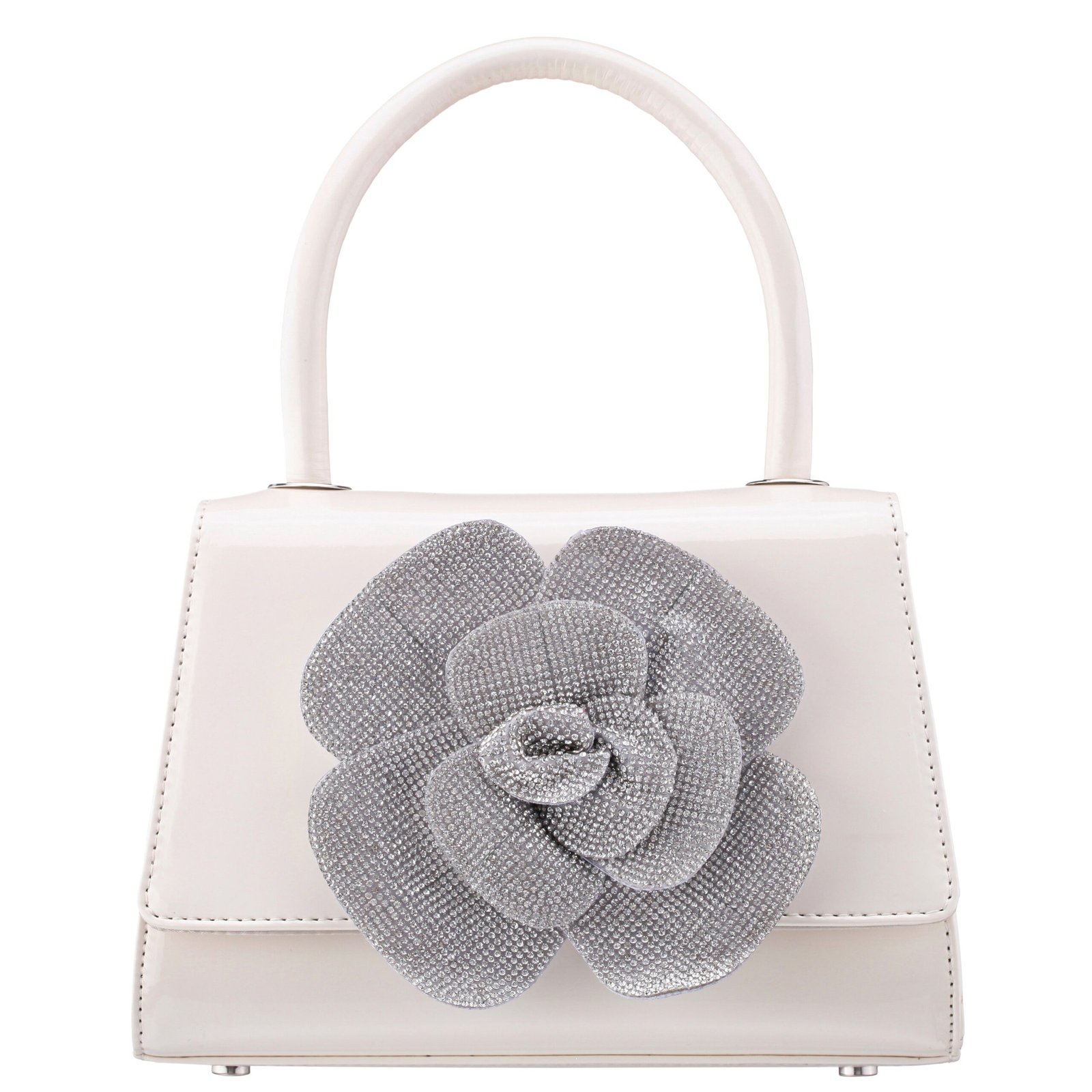 Nina Shoes Aubrey Ecru Patent PU/Glass Crystal Handle Satchel