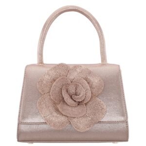 Nina Shoes Aubrey Taupe Reflective Suedette/Glass Crystal Handle Satchel