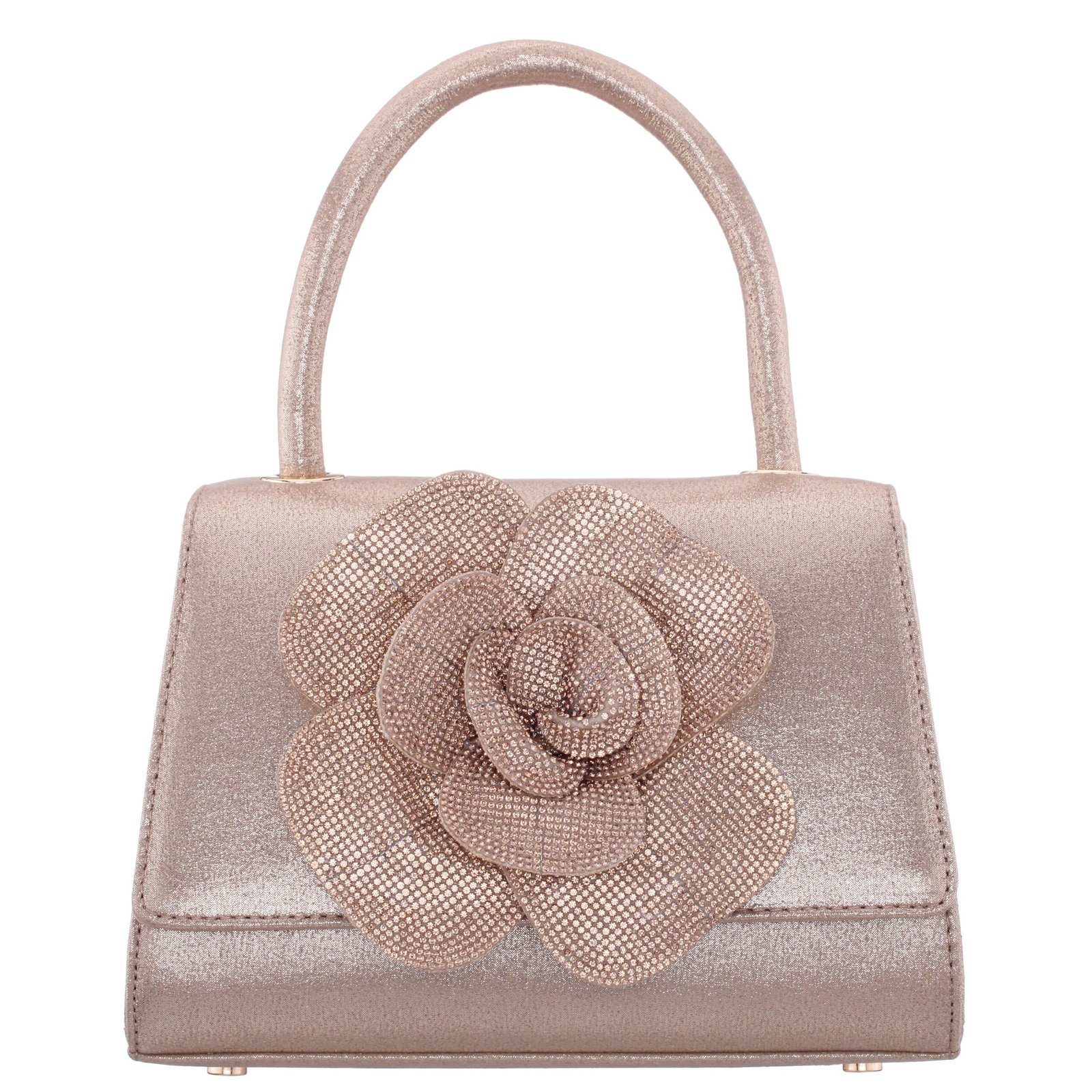Nina Shoes Aubrey Taupe Reflective Suedette/Glass Crystal Handle Satchel