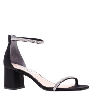 Nina Shoes Barby Black Satin Crystal Block Mid-Heel Dressy Sandal