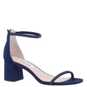 Nina Shoes Barby New Navy Satin Crystal Block Mid-Heel Dressy Sandal