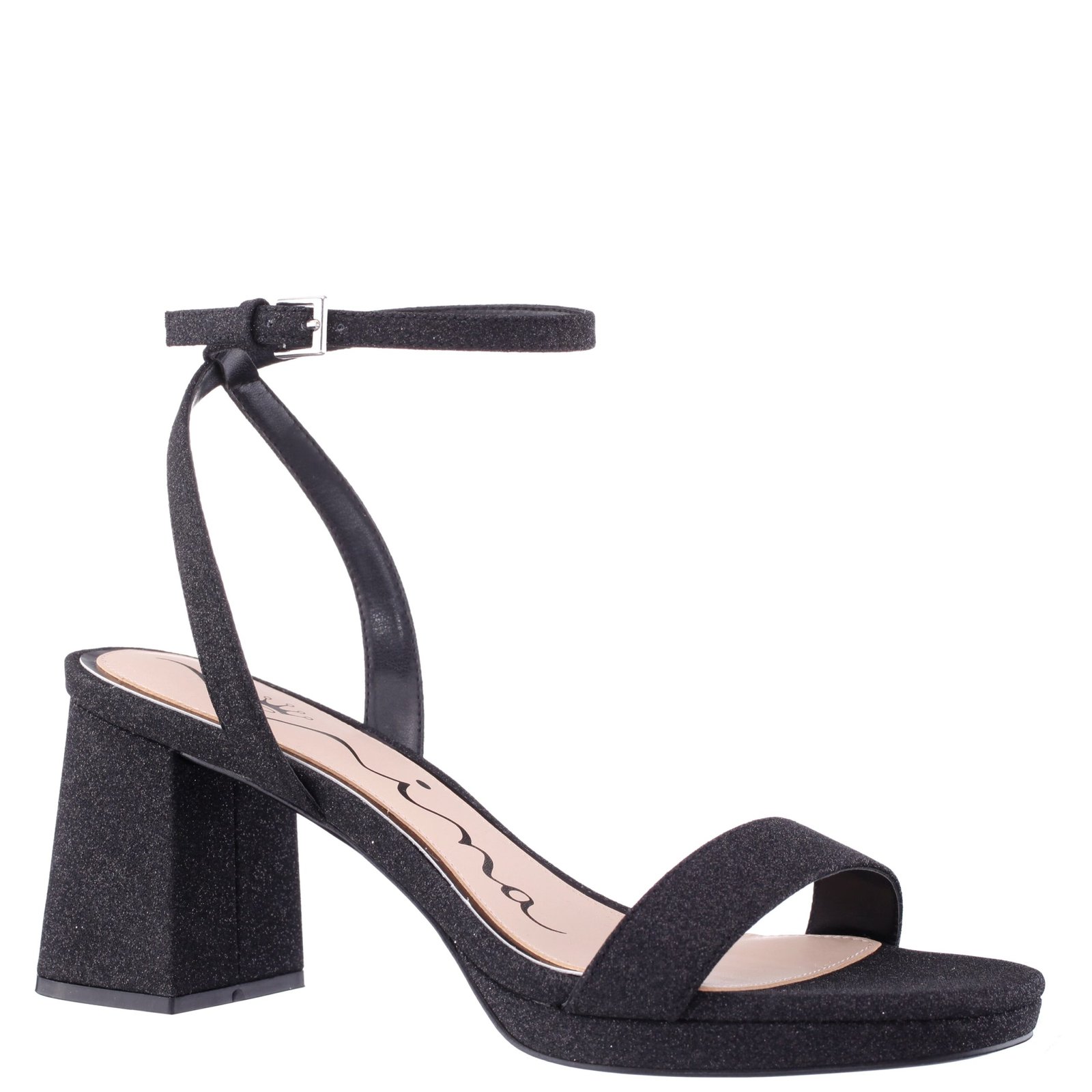 Nina Shoes Bergen Black Ankle Strap Mid-Heel Platform Sandals