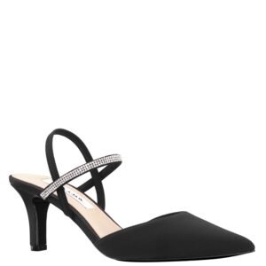 Nina Shoes Billie Black Satin Mid-Heel Closed-Toe Pump