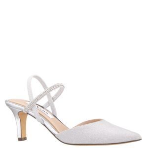 Nina Shoes Billie Silver Glitter Mid-Heel Closed-Toe Pump