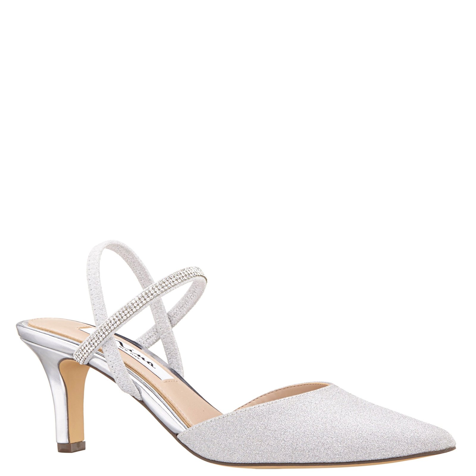 Nina Shoes Billie Silver Glitter Mid-Heel Closed-Toe Pump