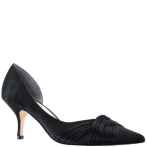 Nina Shoes Blakely Black Satin Pointy-Toe D'orsay Mid-Heel Dress Pump