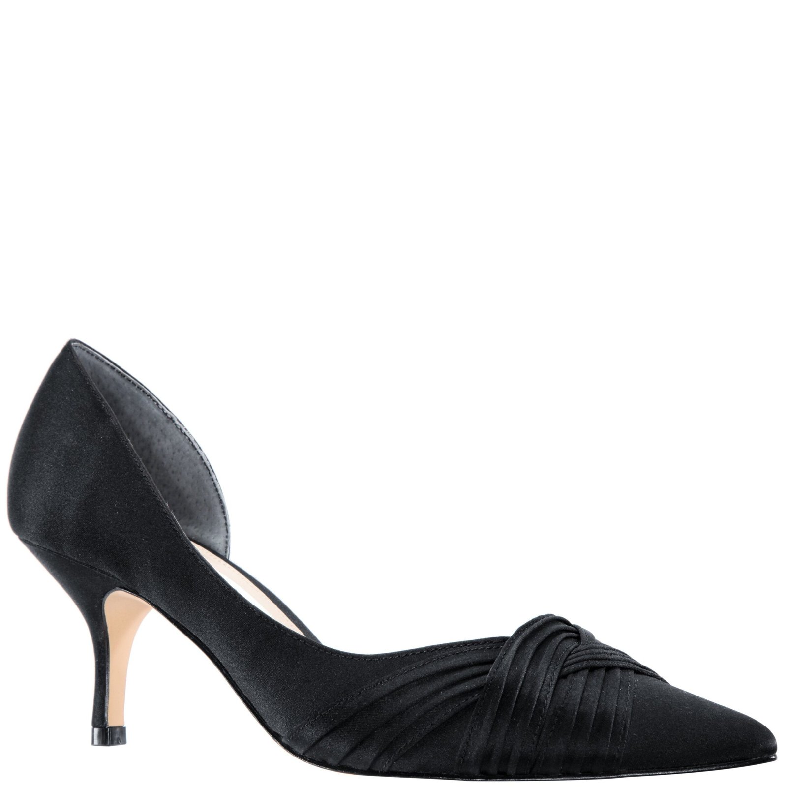 Nina Shoes Blakely Black Satin Pointy-Toe D'orsay Mid-Heel Dress Pump