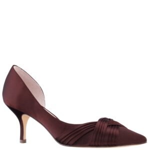 Nina Shoes Blakely Dark Chocolate Satin Pointy-Toe D'orsay Mid-Heel Dress Pump