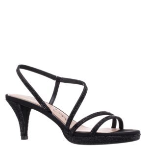 Nina Shoes Bo Black Satin Sling Back Crystal Mid Heel Platform Sandals