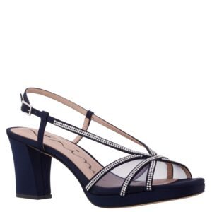 Nina Shoes Bonney New Navy Textured Metallic With Rhinestones Mid-Heel Platform Sandal
