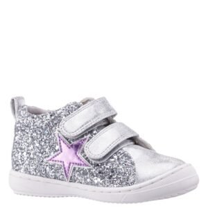 Nina Shoes Girls Brinkly Silver Glitter Bump Toe Sneakers