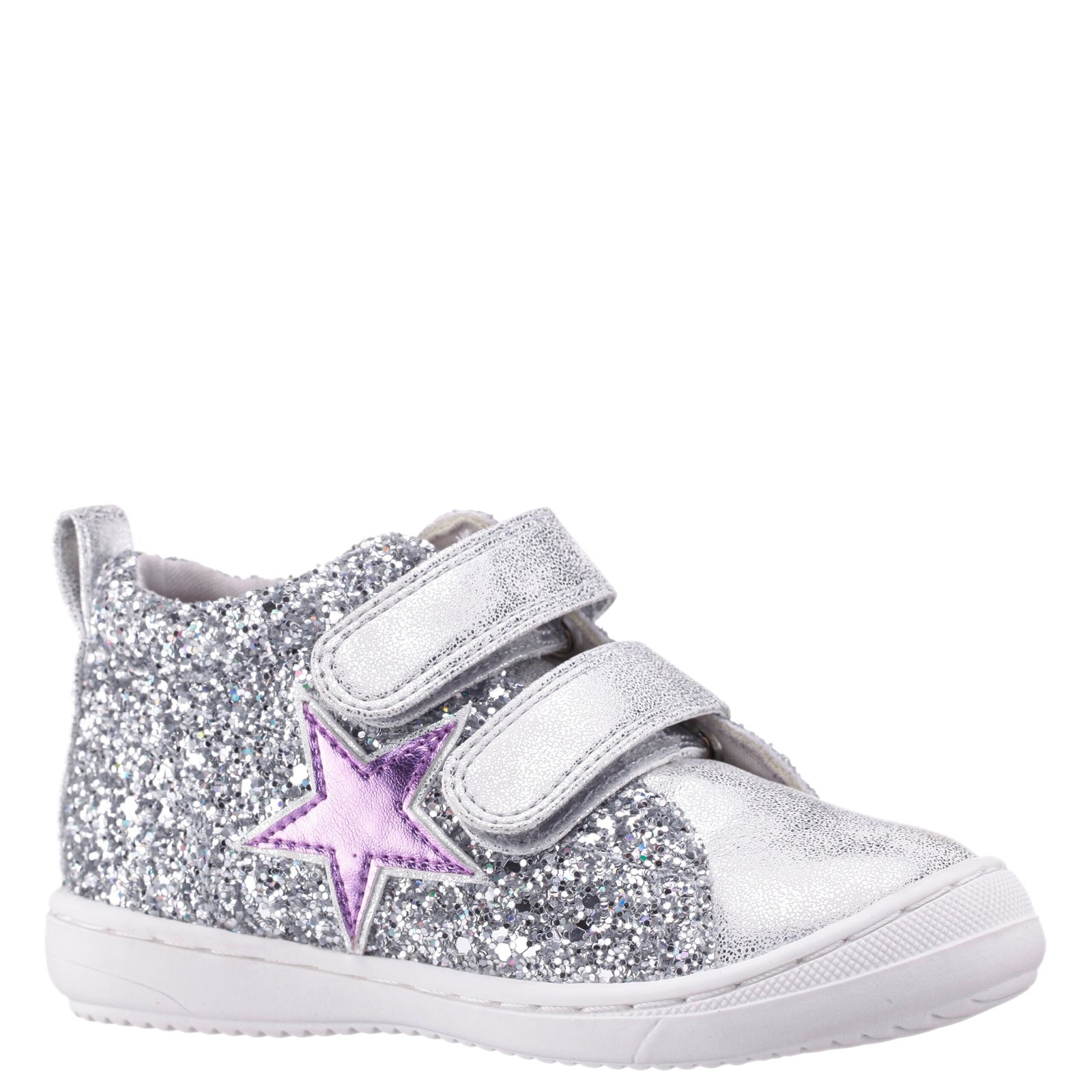 Nina Shoes Girls Brinkly Silver Glitter Bump Toe Sneakers