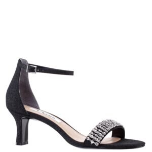Nina Shoes Britany Black Glitter W/ Crystals Mid-Heel Sandal