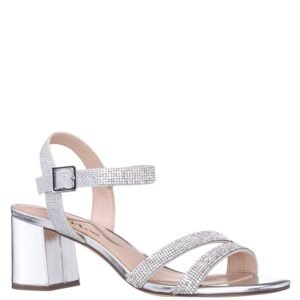 Nina Shoes Brixie Silver Ankle Strap Mid-Heel Sandals