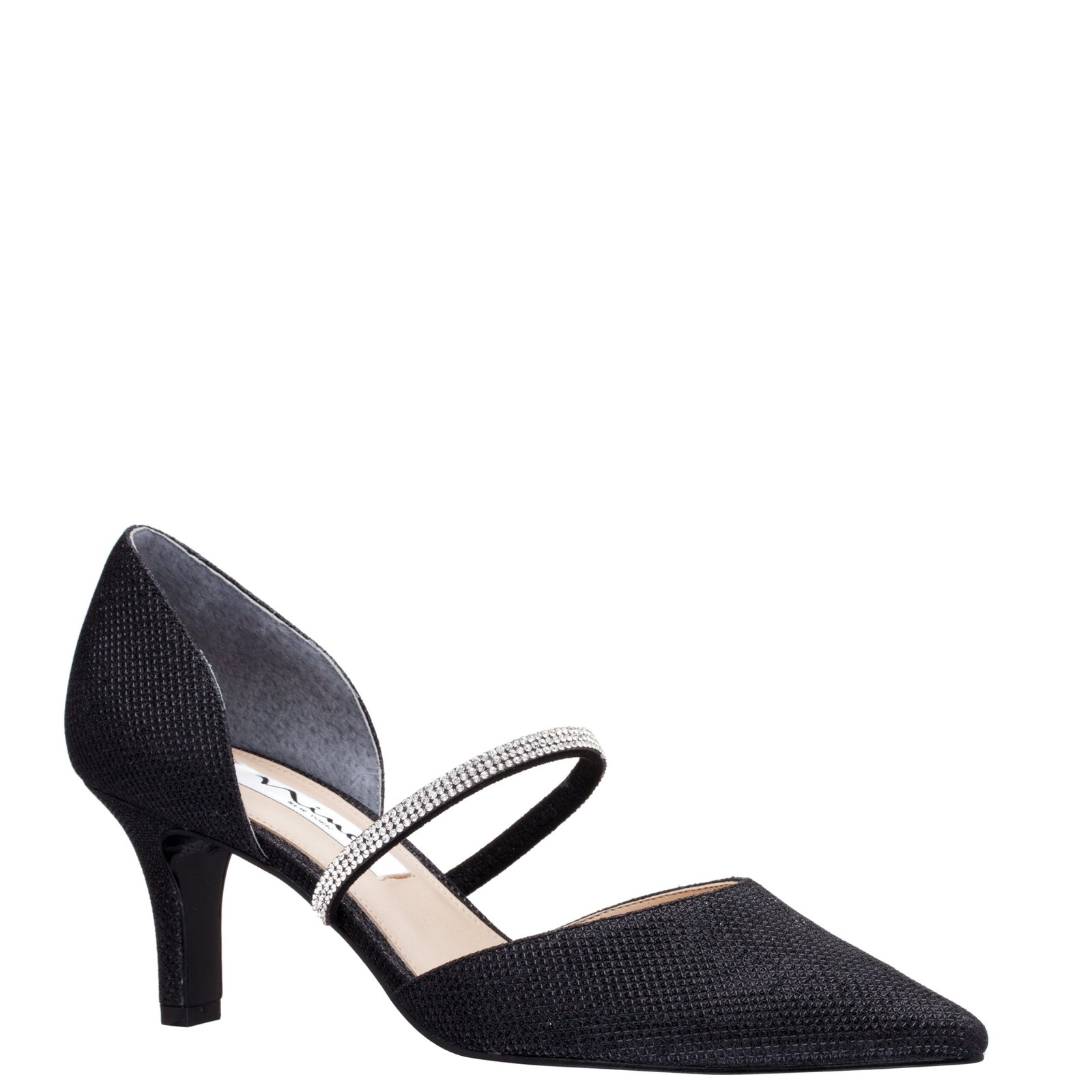 Nina Shoes Brystol Black Textured Metallic Mid-Heel D'orsay Dress Pump