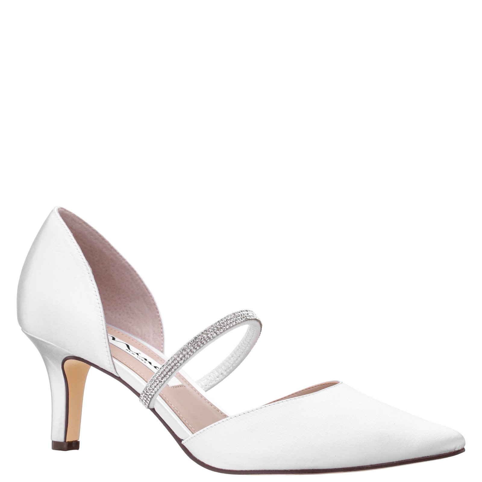 Nina Shoes Brystol White Satin Mid-Heel D'orsay Dress Pump