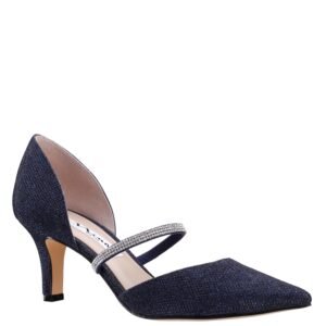Nina Shoes Brystol Navy Textured Metallic Mid-Heel D'orsay Dress Pump