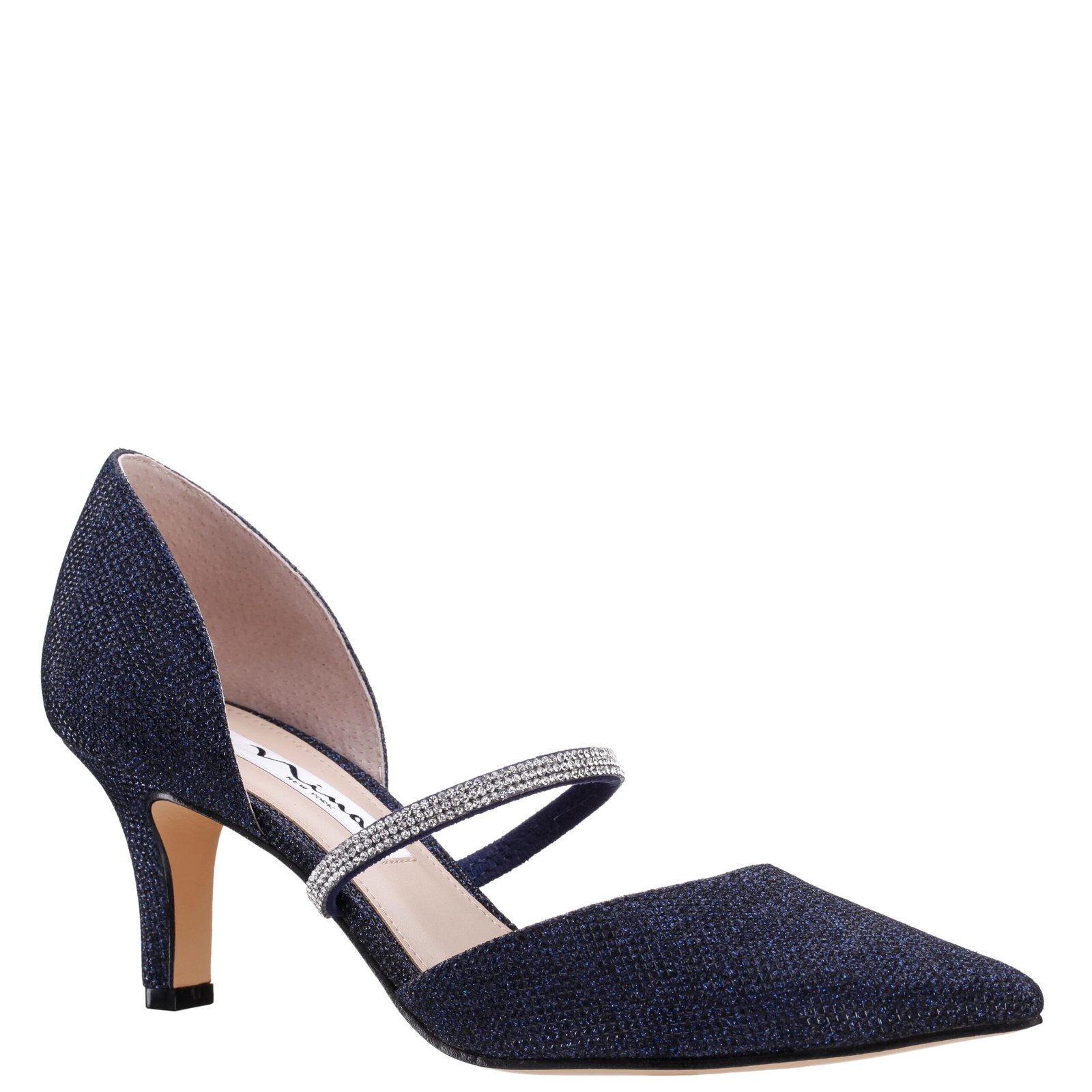 Nina Shoes Brystol Navy Textured Metallic Mid-Heel D'orsay Dress Pump