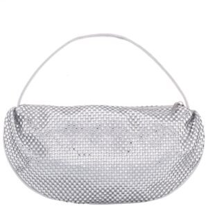 Nina Shoes Cally True Silver Half Moon Crystal Netting Bag