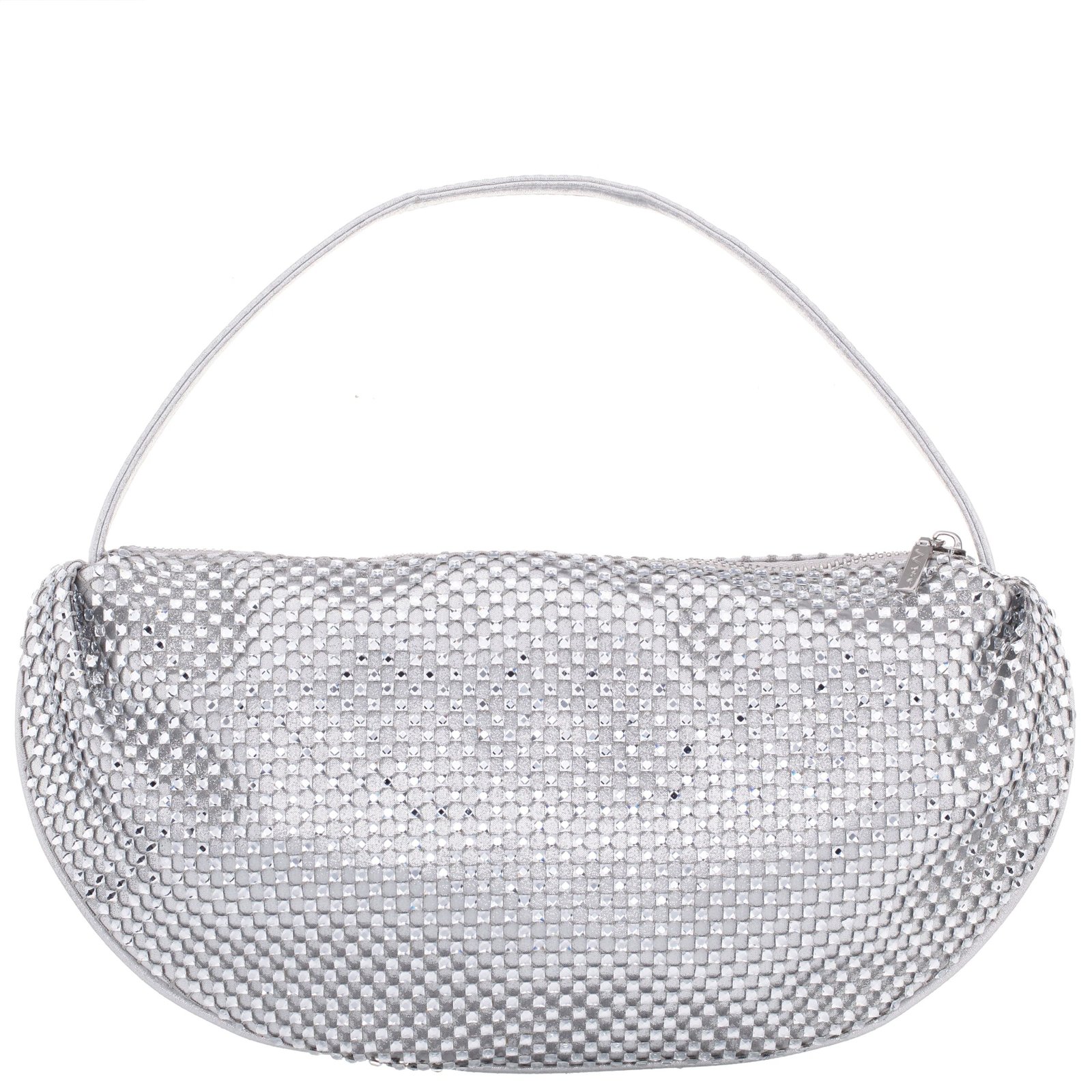 Nina Shoes Cally True Silver Half Moon Crystal Netting Bag