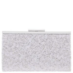Nina Shoes Chai Silver Glitter Lace Mesh Frame Clutch