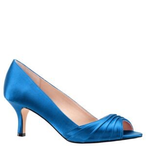 Nina Shoes Chezare Caribbean Satin Suedette Peep-Toe Low-Heel Dressy Pump