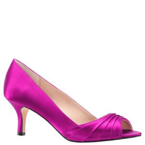 Nina Shoes Chezare Persian Rose Satin Suedette Peep-Toe Low-Heel Dressy Pump