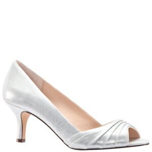 Nina Shoes Chezare True Silver Metallic Suedette Suedette Peep-Toe Low-Heel Dressy Pump