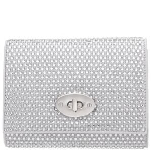 Nina Shoes Cilian Silver Glass Crystal Flap Clutch