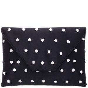 Nina Shoes Cole Women's Black/Ivory Pearl Adorned Square Envelope Clutch