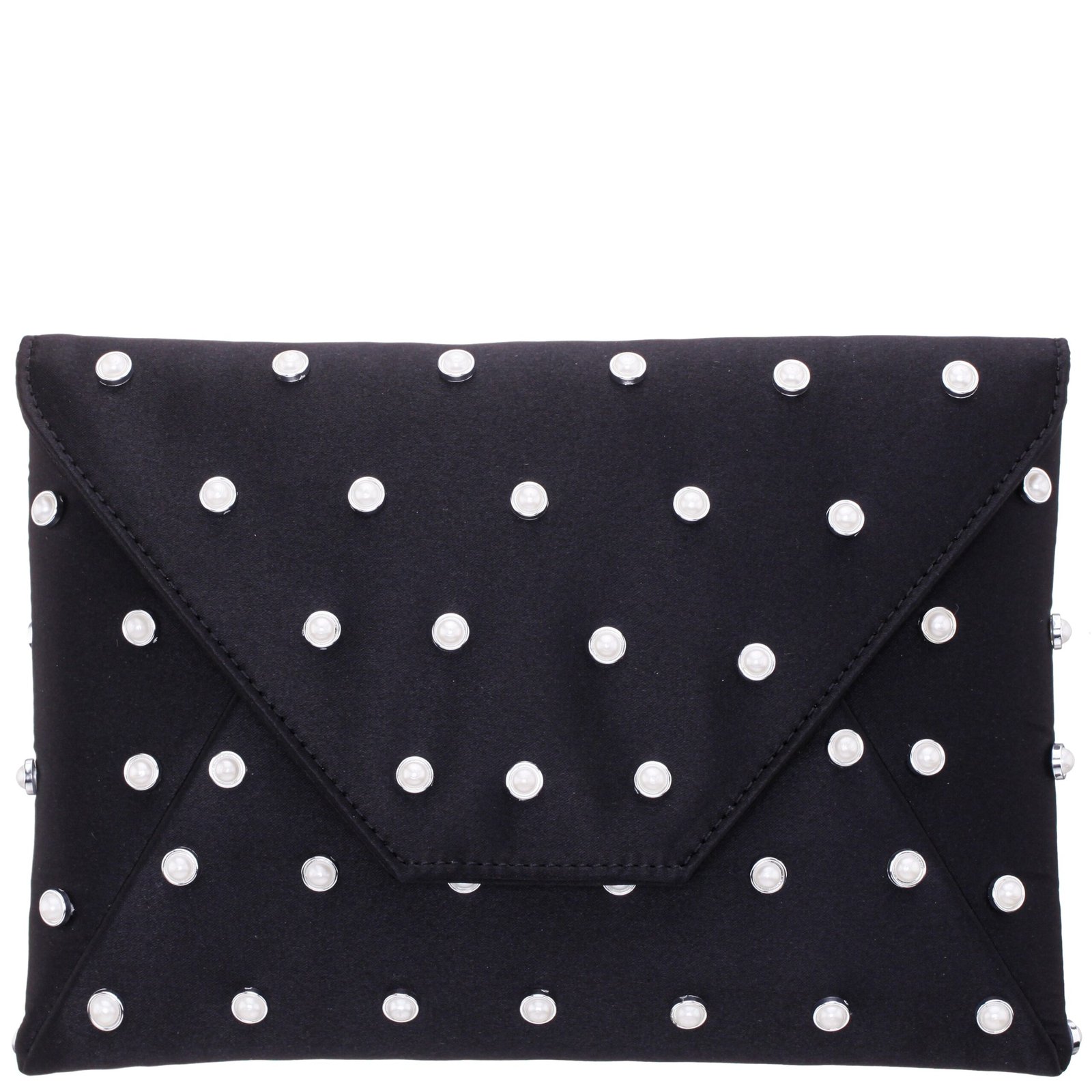 Nina Shoes Cole Women's Black/Ivory Pearl Adorned Square Envelope Clutch
