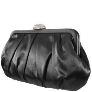 Nina Shoes Concord Black Pleated Frame Clutch With Crystal Clasp