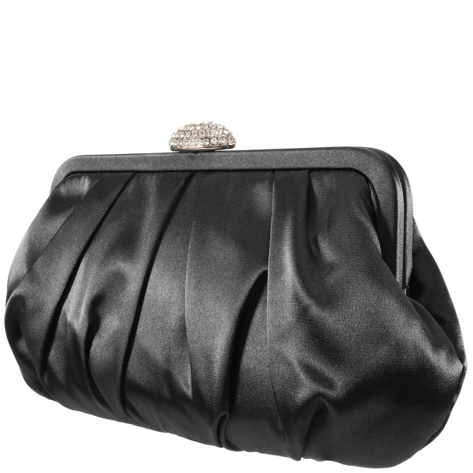 Nina Shoes Concord Black Pleated Frame Clutch With Crystal Clasp