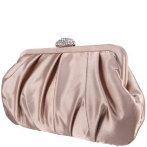 Nina Shoes Concord Champagne Pleated Frame Clutch With Crystal Clasp
