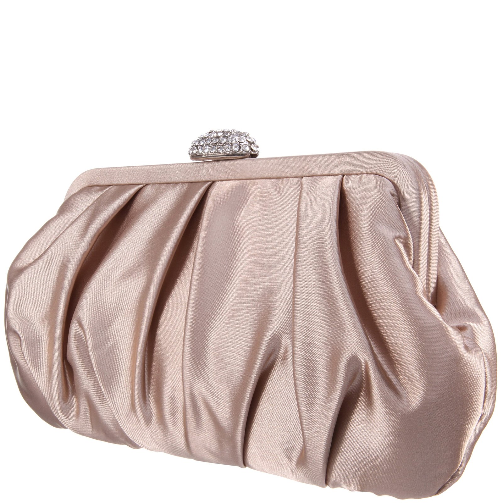 Nina Shoes Concord Champagne Pleated Frame Clutch With Crystal Clasp