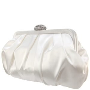 Nina Shoes Concord Ivory Pleated Frame Clutch With Crystal Clasp