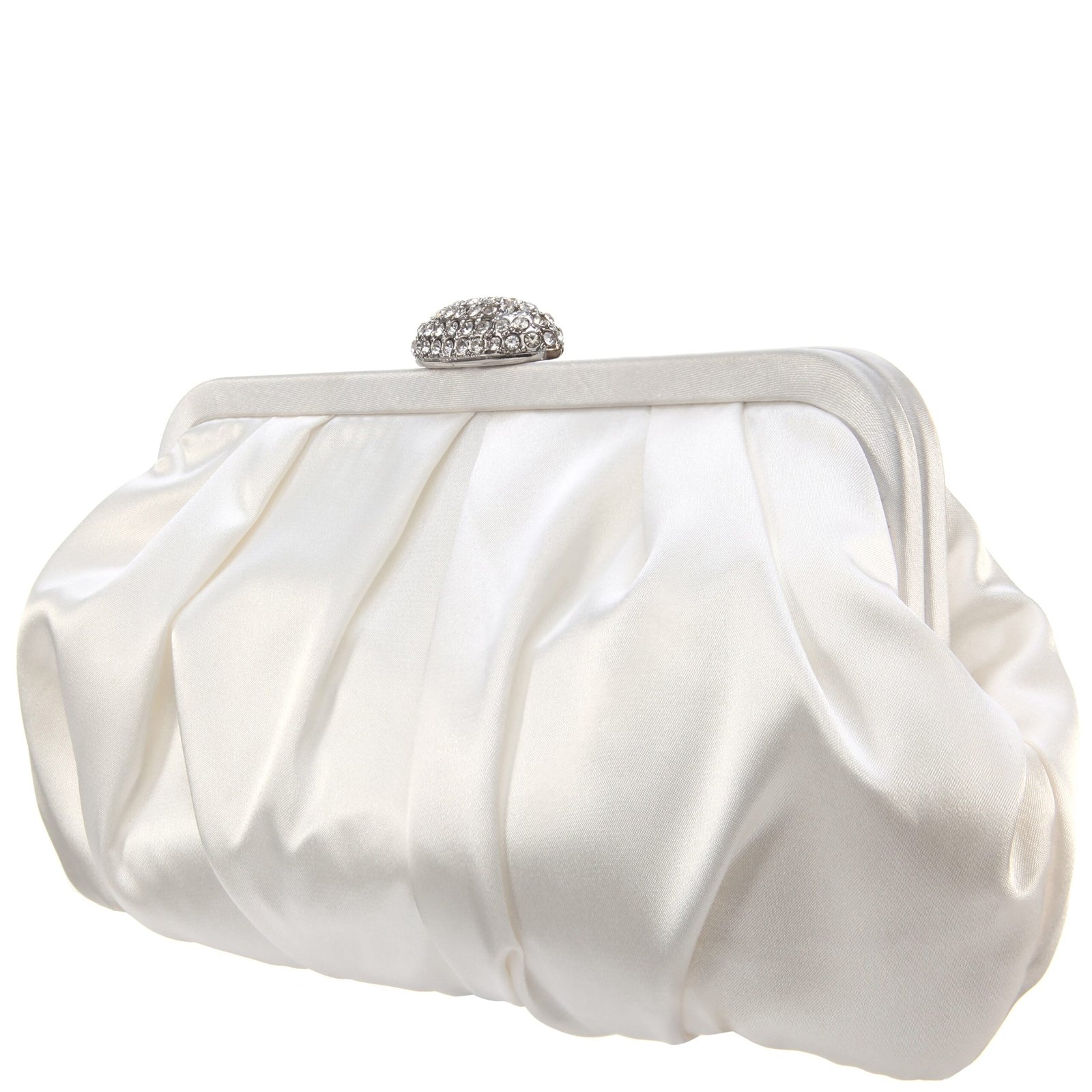 Nina Shoes Concord Ivory Pleated Frame Clutch With Crystal Clasp