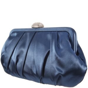 Nina Shoes Concord Navy Pleated Frame Clutch With Crystal Clasp