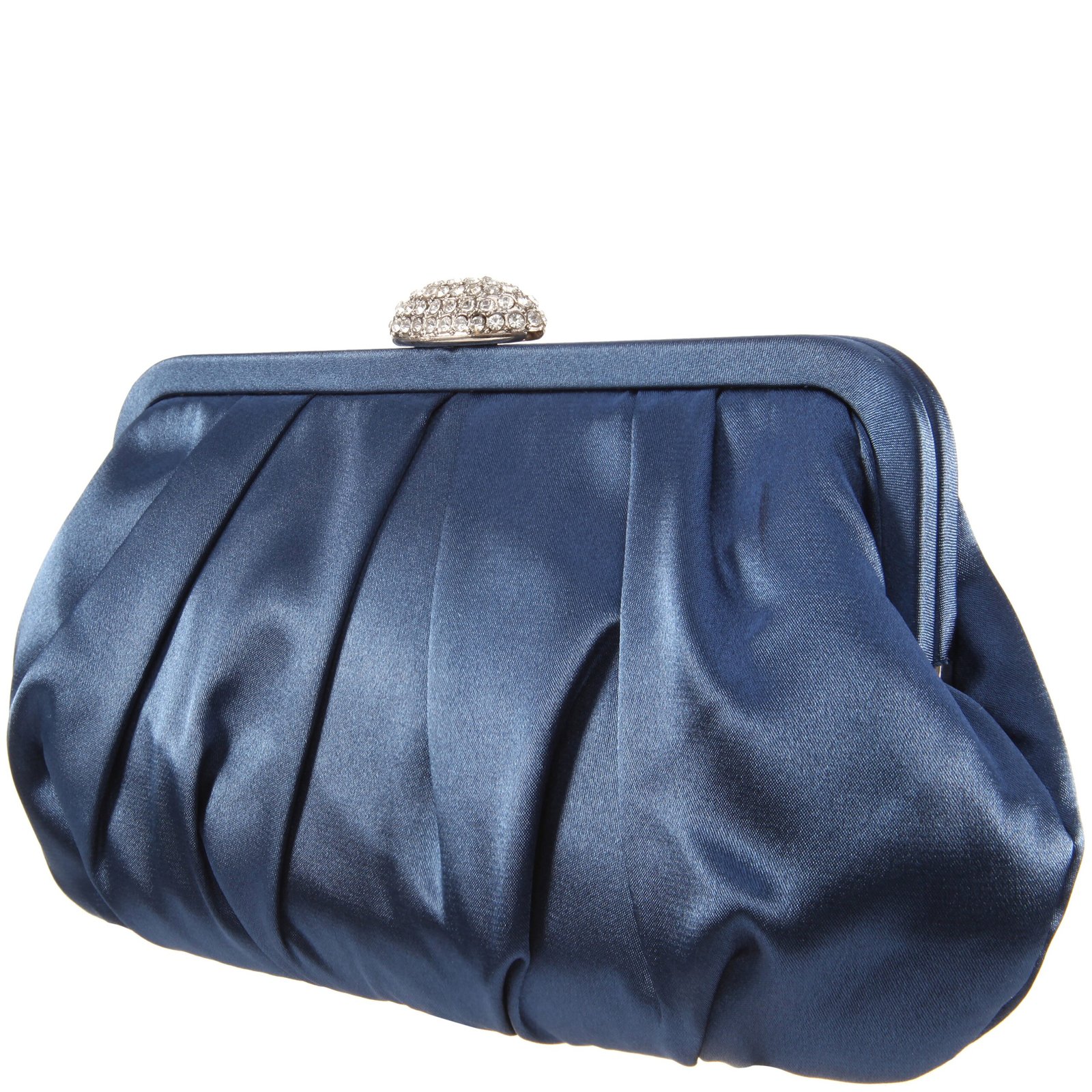 Nina Shoes Concord Navy Pleated Frame Clutch With Crystal Clasp