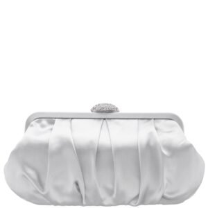 Nina Shoes Concord New Silver Pleated Frame Clutch With Crystal Clasp